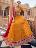 Royal Mustard Yellow Bead Work Tissue Designer Lehenga Choli With Dupatta