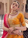 Royal Mustard Yellow Bead Work Tissue Designer Lehenga Choli With Dupatta