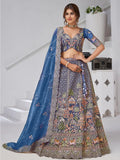Charming Navy Blue Zari Embroidered Organza Engagement Wear Lehenga Choli