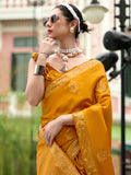 Gorgeous Yellow Zari Weaving Satin Haldi Wear Saree With Blouse