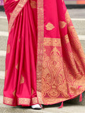Enchanting Pink Zari Weaving Satin Traditional Saree With Blouse