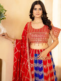 Amazing Red-Blue Sequins Georgette Festive Wear Lehenga Choli With Dupatta