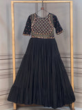 Elegant Black Multi Thread Work Cotton Navratri Wear Gown