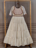 Graceful Off White Mirror Work Cotton Navratri Wear Gown