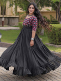 Sparkling Black Mirror Work Cotton Navratri Wear Gown
