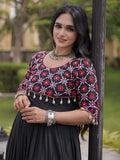 Sparkling Black Mirror Work Cotton Navratri Wear Gown