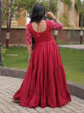 Rich Maroon Mirror Work Cotton Navratri Wear Gown