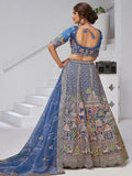 Charming Navy Blue Zari Embroidered Organza Engagement Wear Lehenga Choli