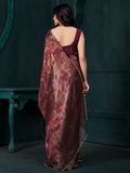 Gorgeous Wine Floral Printed Silk Evening Wear Saree With Blouse