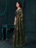 Charming Green Floral Printed Silk Designer Saree With Blouse