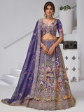 Tremendous Purple Resham Work Organza Reception Wear Lehenga With Blouse