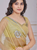 Beautiful Yellow Jarkan Work Organza Festive Wear Saree With Blouse