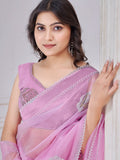Pretty Pink Jarkan Work Organza Evening Wear Saree With Blouse