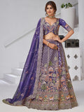 Tremendous Purple Resham Work Organza Reception Wear Lehenga With Blouse