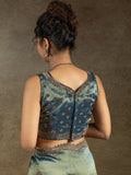 Stunning Blue Organza Party Wear Saree With Heavy Jarkan Work Blouse