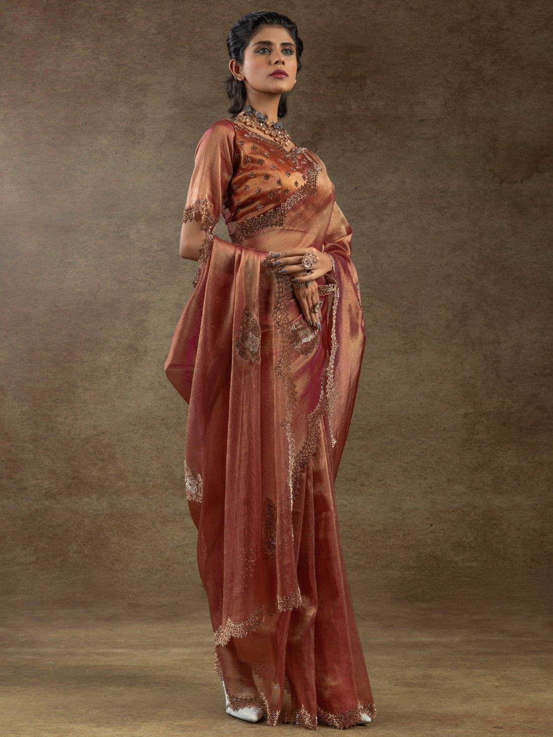 Gorgeous Orange Jarkan Work Organza Designer Saree With Blouse