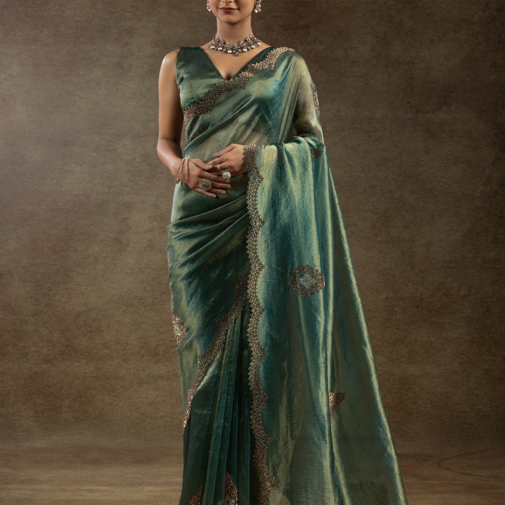 Fascinating Green Hand Work Organza Wedding Saree With Blouse