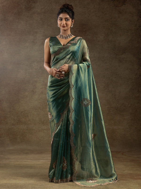 Fascinating Green Hand Work Organza Wedding Saree With Blouse