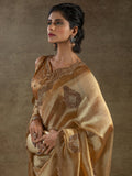 Glamorous Golden Organza Wedding Saree With Heavy jarkan Work Blouse