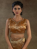 Glamorous Golden Organza Wedding Saree With Heavy jarkan Work Blouse