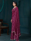 Glamorous Wine Hand Work Crepe Silk Party Wear Saree With Blouse