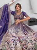 Tremendous Purple Resham Work Organza Reception Wear Lehenga With Blouse