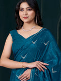 Fascinating Teal Blue Crepe Silk Party Wear Saree With Blouse