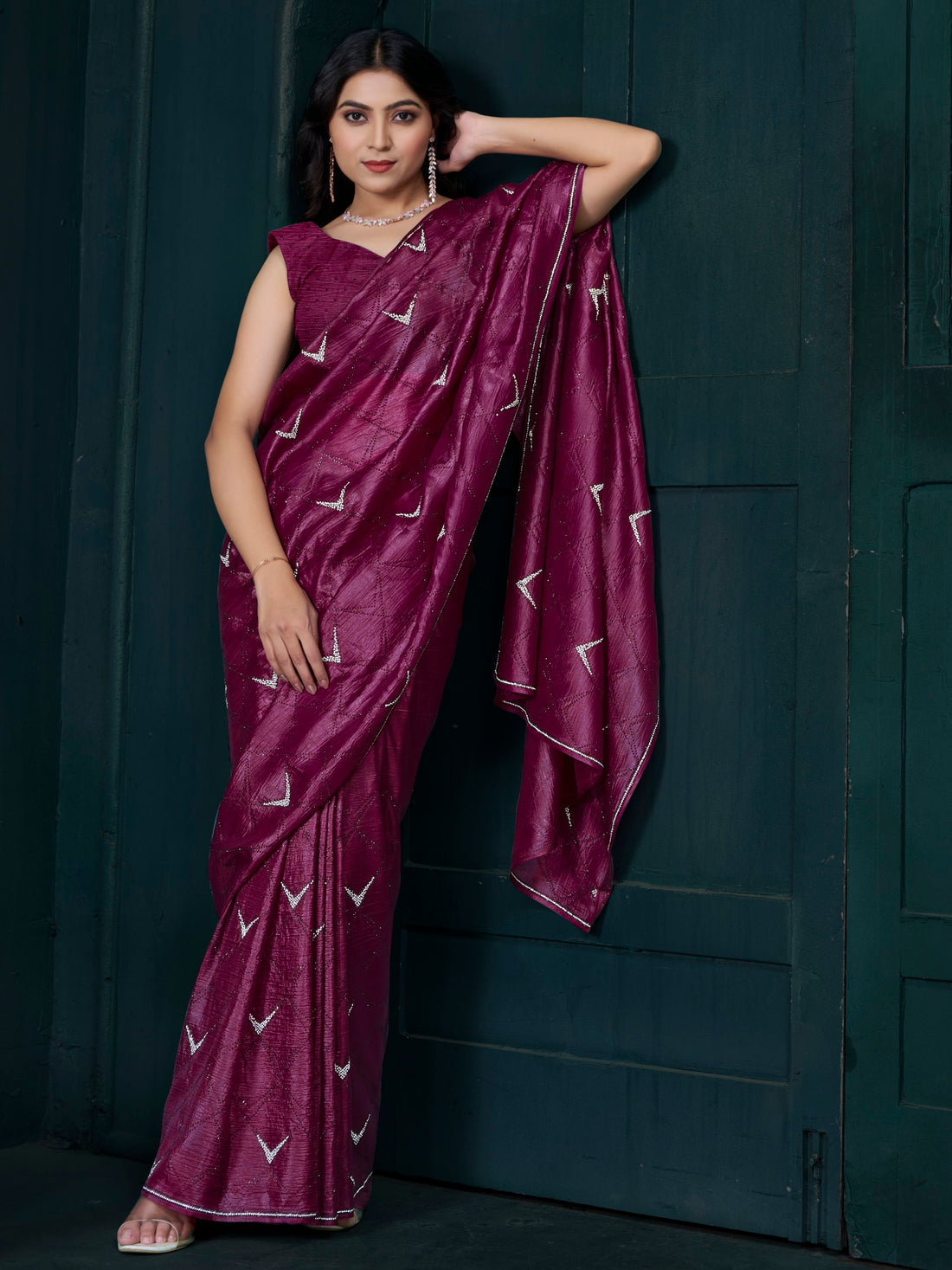 Awesome Purple Crepe Silk Festive Wear Saree With Blouse