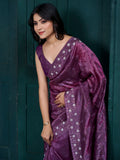 Charming Purple Embroidered Silk Event Wear Saree With Blouse