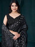 Awesome Black Thread Embroidered Silk Saree With Blouse