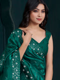 Gorgeous Teal Green Sequins Work Silk Festive Wear Saree With Blouse