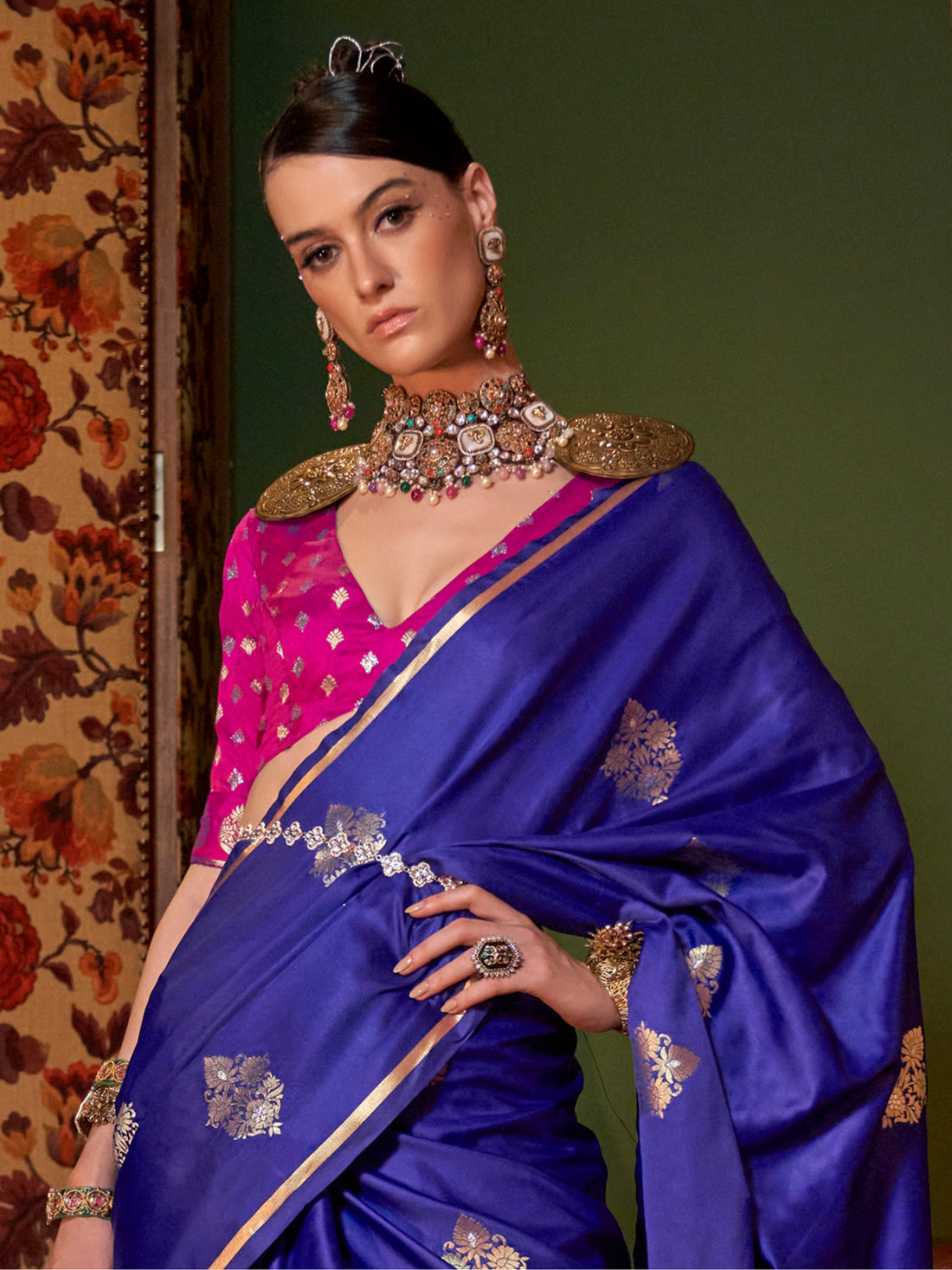Amazing Blue Zari Weaving Satin Festival Wear Saree With Blouse