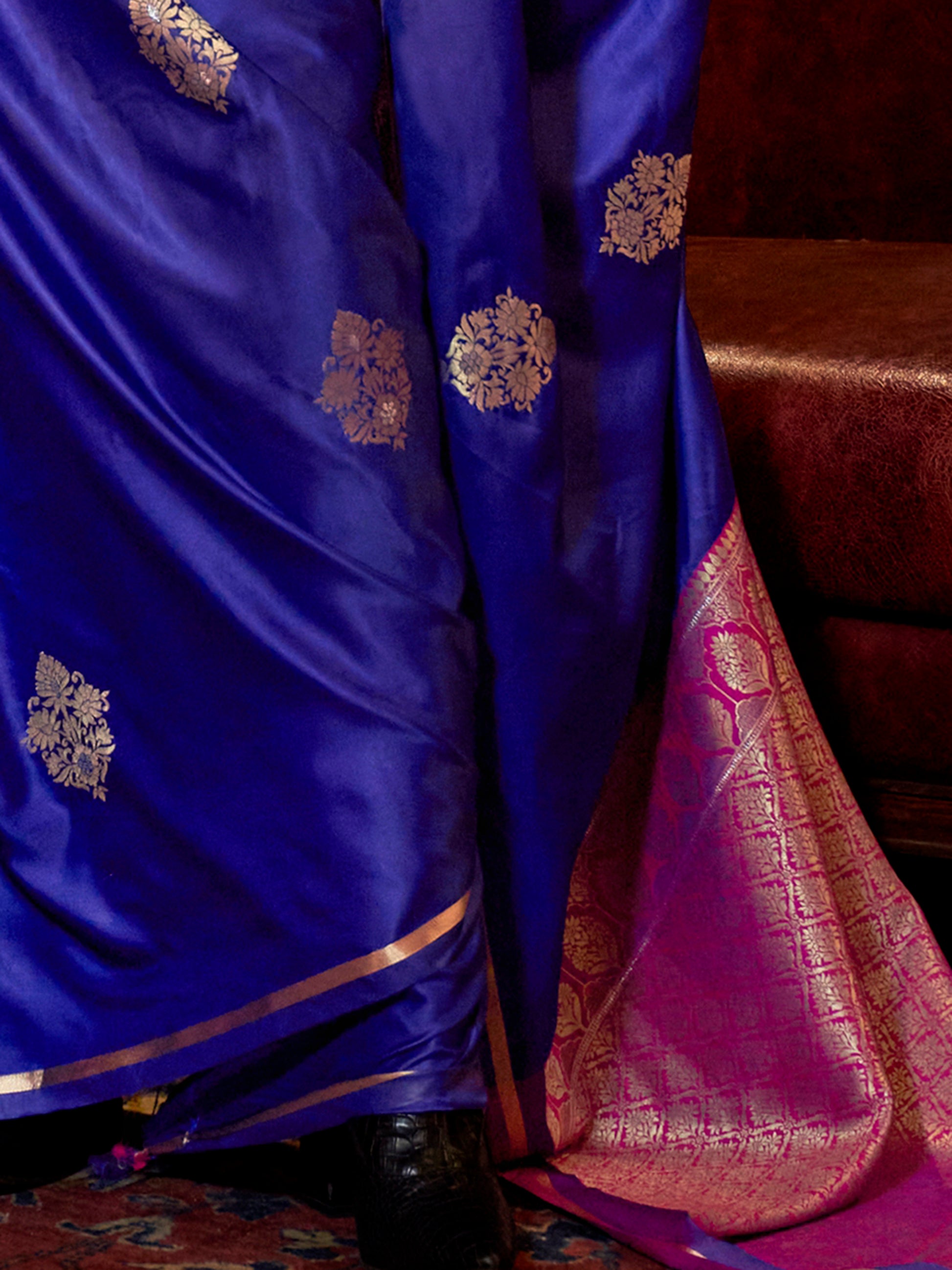 Amazing Blue Zari Weaving Satin Festival Wear Saree With Blouse