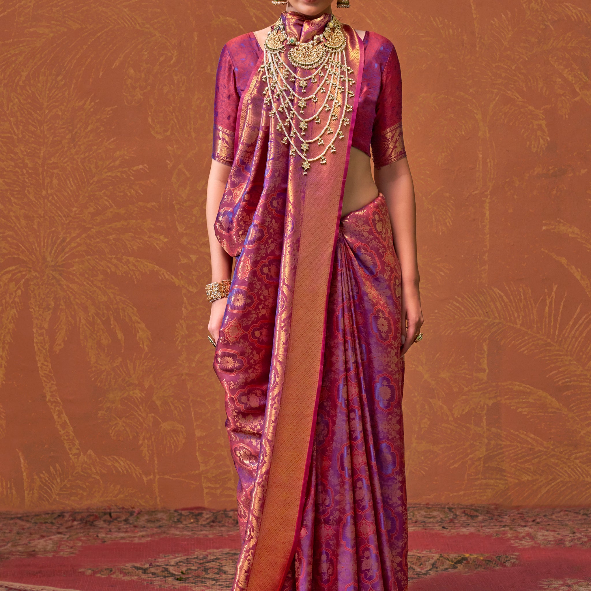 Captivating Purple Zari Weaving Silk Banarasi Saree With Blouse