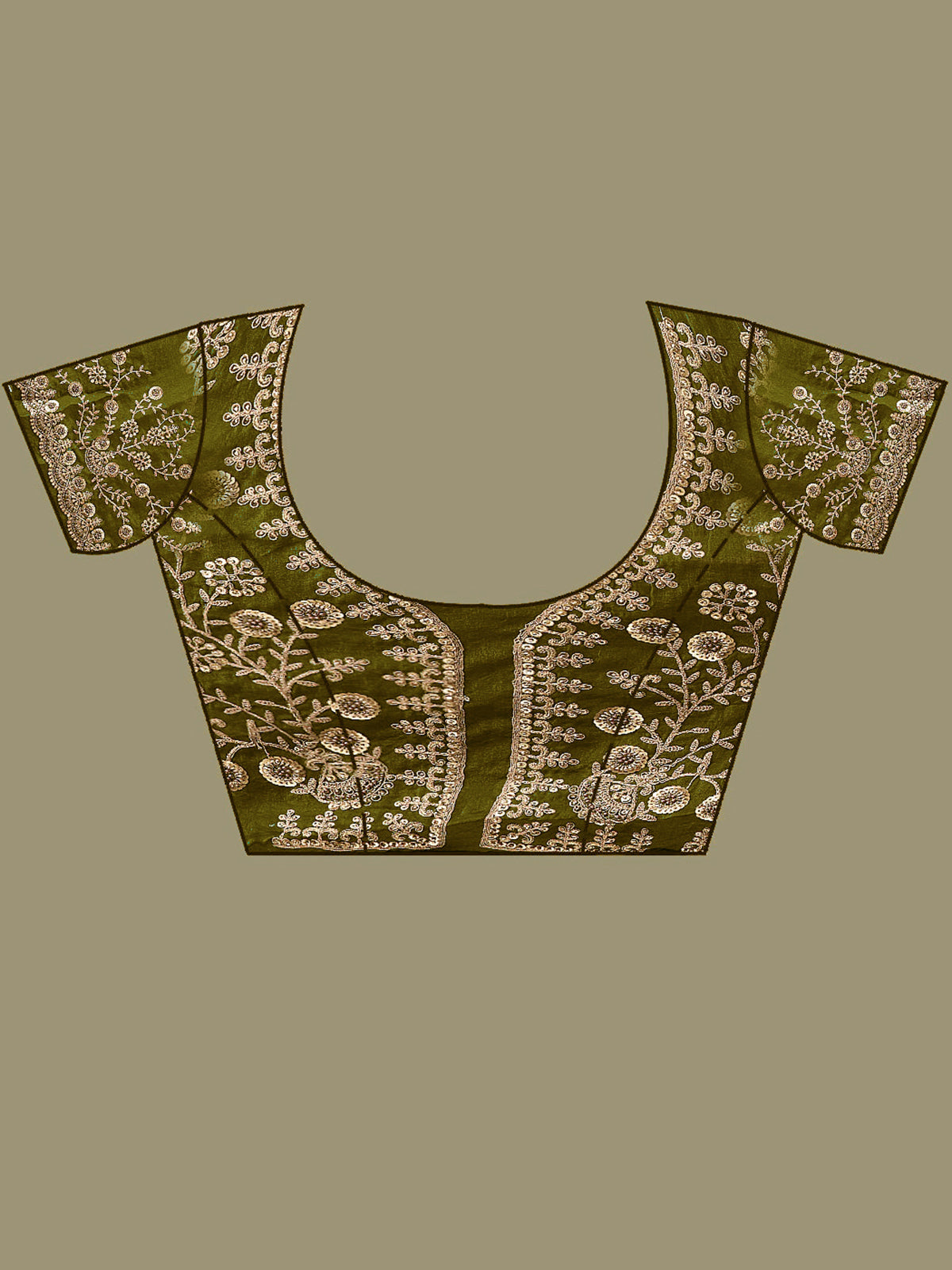 Sparkling Olive Green Embroidered Tissue Mehendi Wear Saree With Blouse