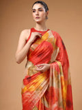 Fabulous Multicolor Printed Satin Function Wear Saree With Blouse