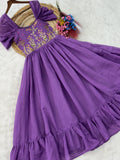 Fantastic Purple Beads Work Chanderi Party Wear Dress 