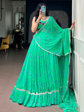 Fresh Green Bandhej Print Georgette Navratri Wear Lehenga Choli