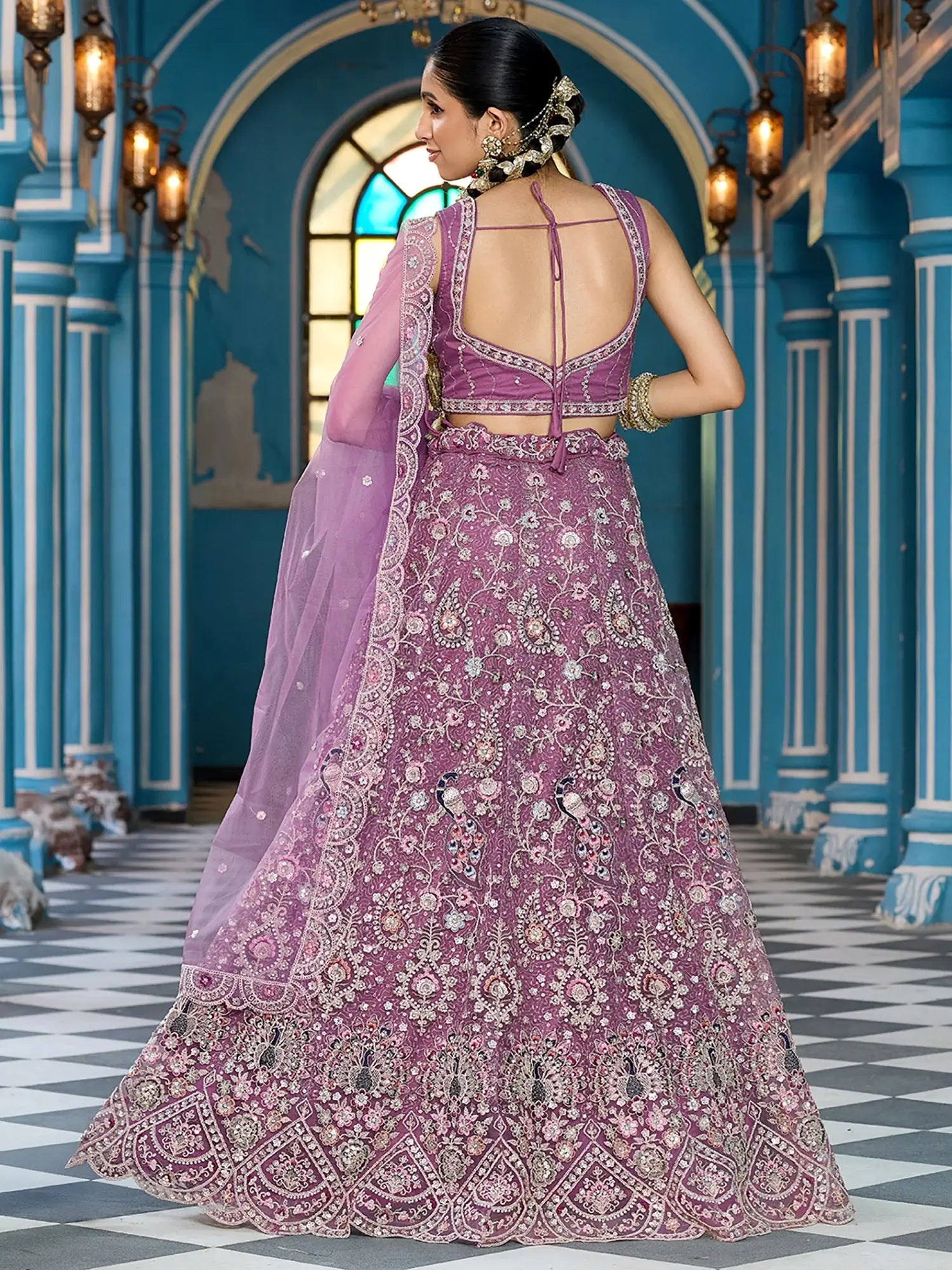 Gorgeous Lavender Sequins Net Engagement Wear Lehenga With Blouse