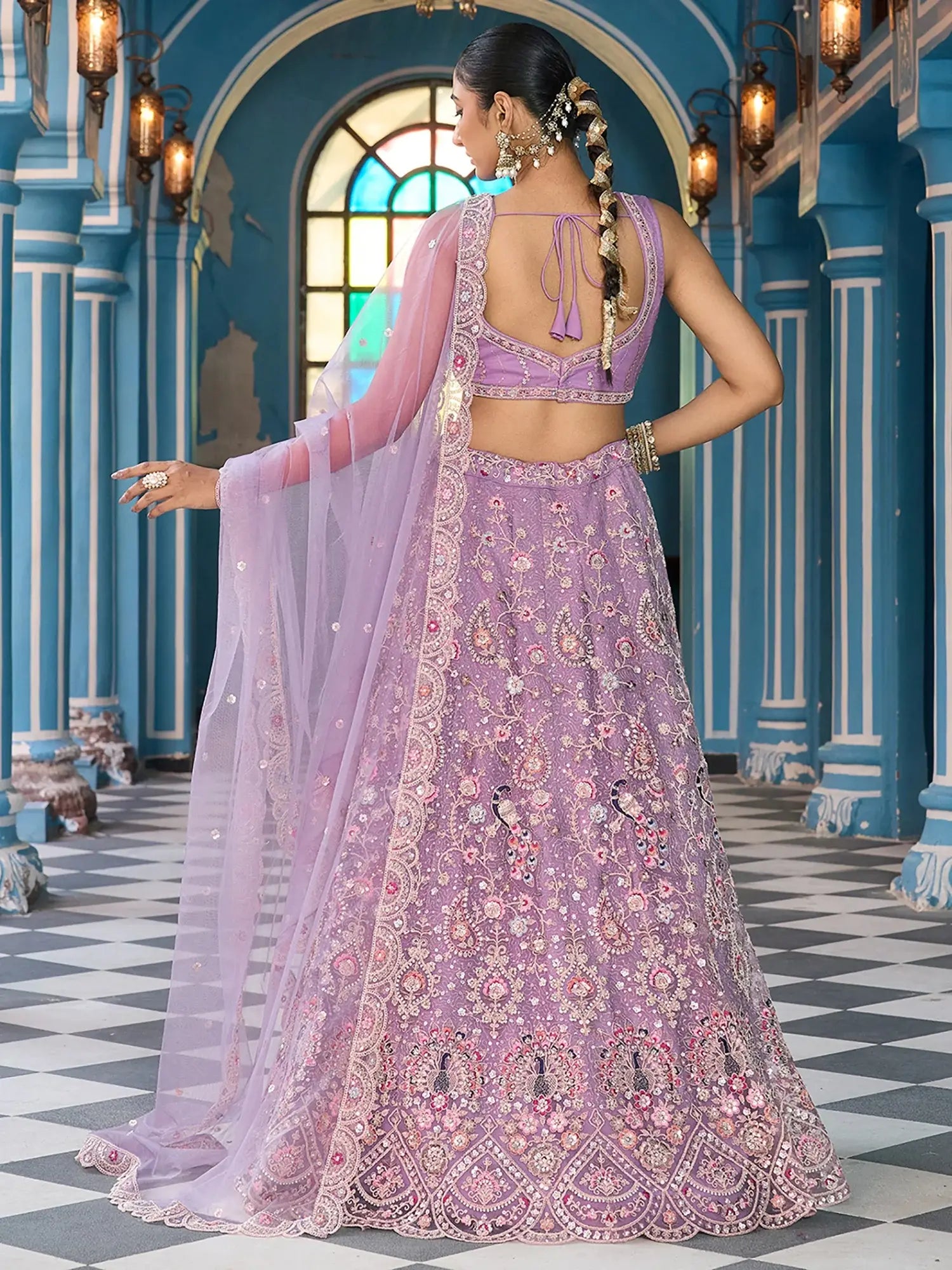 Alluring Mauve Thread Work Net Wedding Wear Lehenga choli