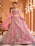 Charming Pink Floral Embroidery Net Engagement Wear Lehenga Choli With Dupatta