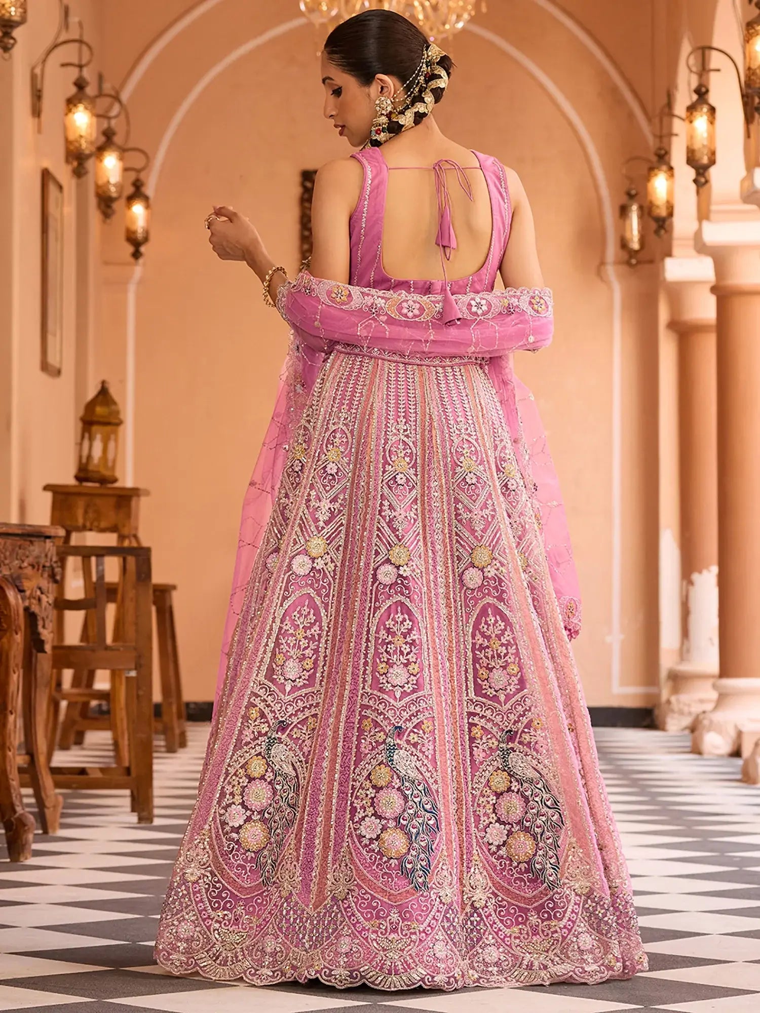 Charming Pink Floral Embroidery Net Engagement Wear Lehenga Choli With Dupatta