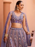Beautiful Purple Thread Embroidery Net Designer Lehenga Choli With Dupatta