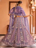 Beautiful Purple Thread Embroidery Net Designer Lehenga Choli With Dupatta