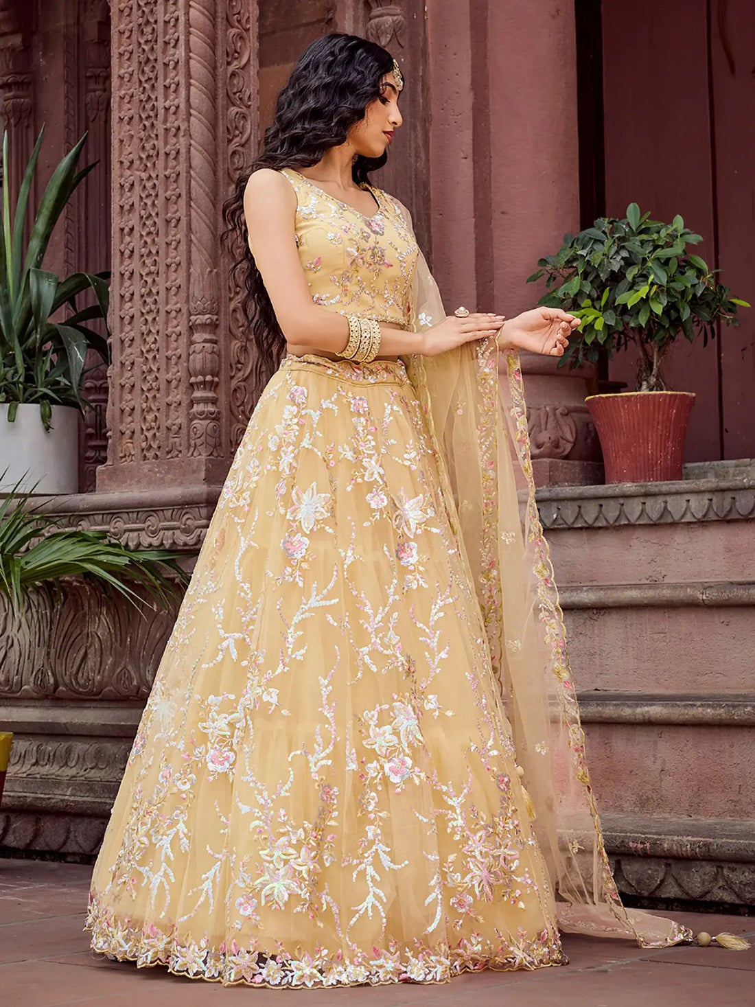 Amazing Yellow Sequins Net Haldi Wear Lehenga Choli With Dupatta