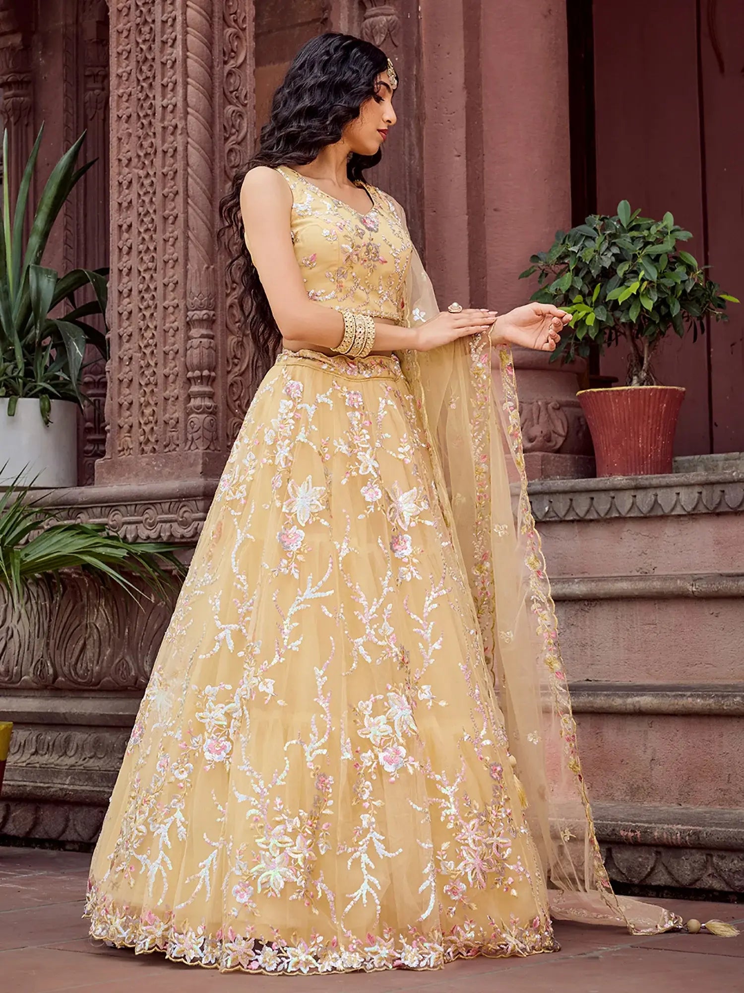 Amazing Yellow Sequins Net Haldi Wear Lehenga Choli With Dupatta