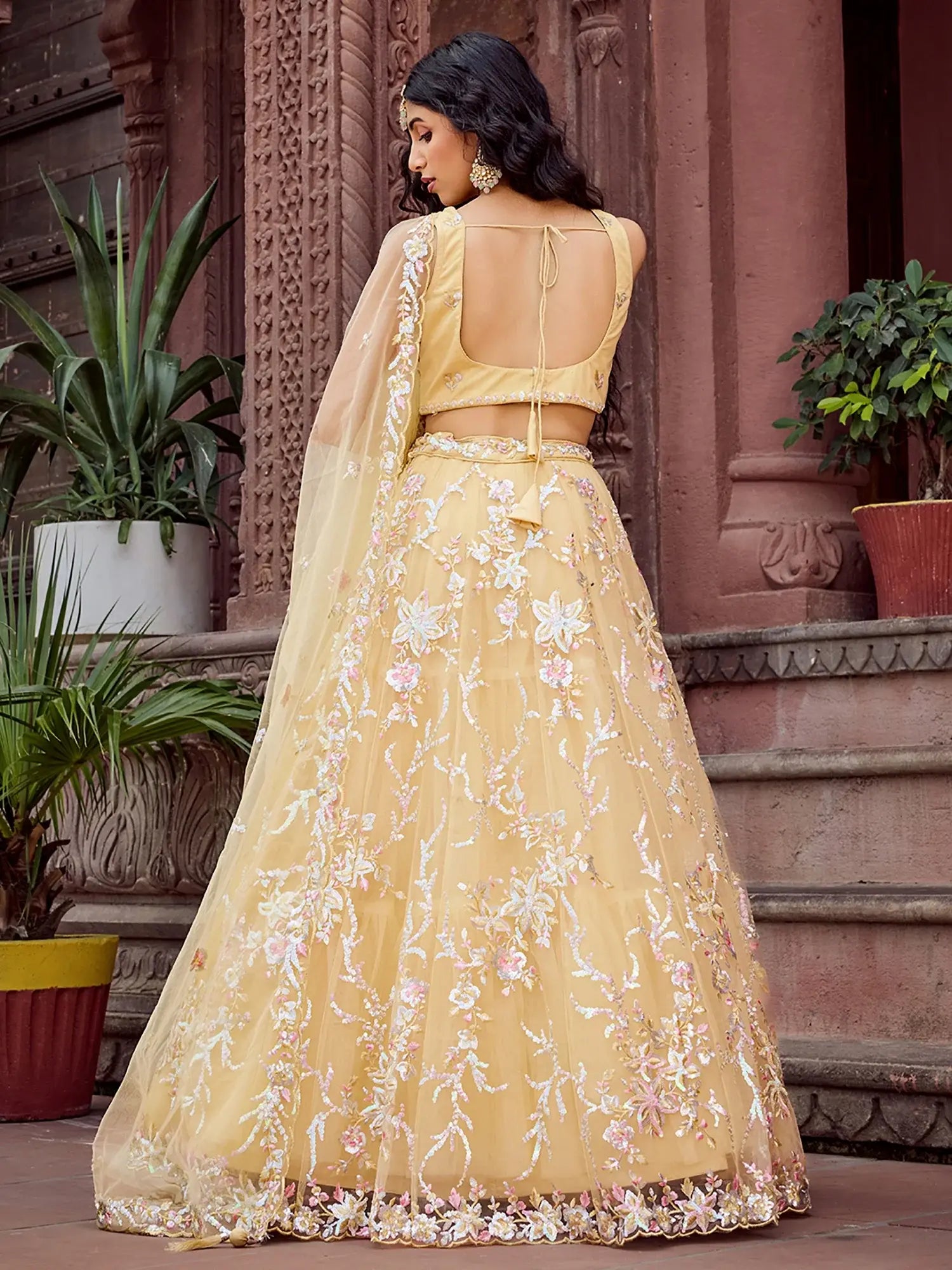Amazing Yellow Sequins Net Haldi Wear Lehenga Choli With Dupatta
