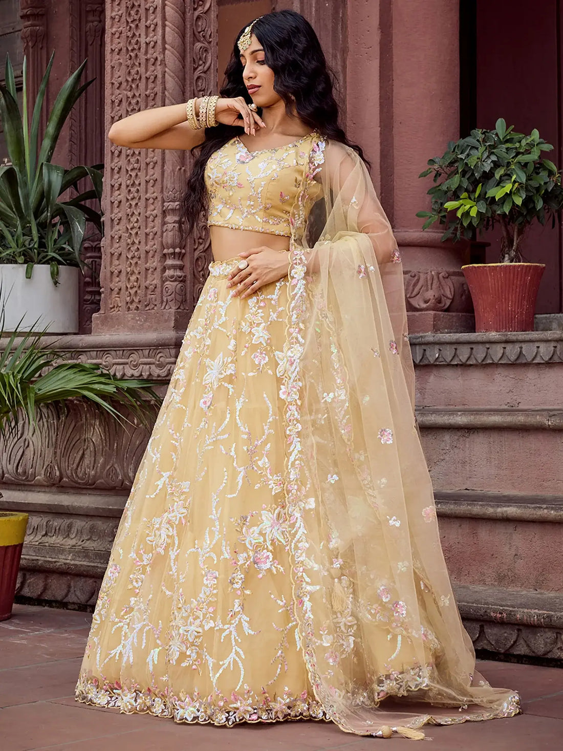 Amazing Yellow Sequins Net Haldi Wear Lehenga Choli With Dupatta