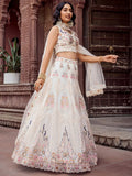 Wonderful Cream Floral Embroidered Net Evening Wear Lehenga Choli