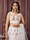 Wonderful Cream Floral Embroidered Net Evening Wear Lehenga Choli